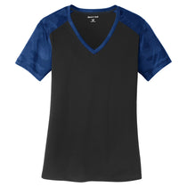Sport-Tek Women's Black/True Royal CamoHex Colorblock V-Neck Tee