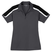 Sport-Tek Women's Iron Grey/Black/White Tricolor Shoulder Micropique Sport-Wick Polo