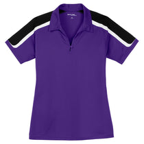 Sport-Tek Women's Purple/Black/White Tricolor Shoulder Micropique Sport-Wick Polo