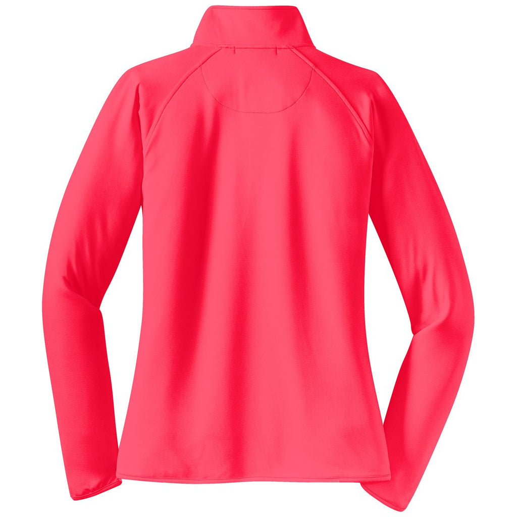 Sport-Tek Women's Hot Coral Sport-Wick Stretch 1/2-Zip Pullover