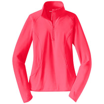 Sport-Tek Women's Hot Coral Sport-Wick Stretch 1/2-Zip Pullover
