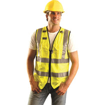 OccuNomix Men's Yellow High Visibility Premium Solid Dual Stripe Full Surveyor Vests