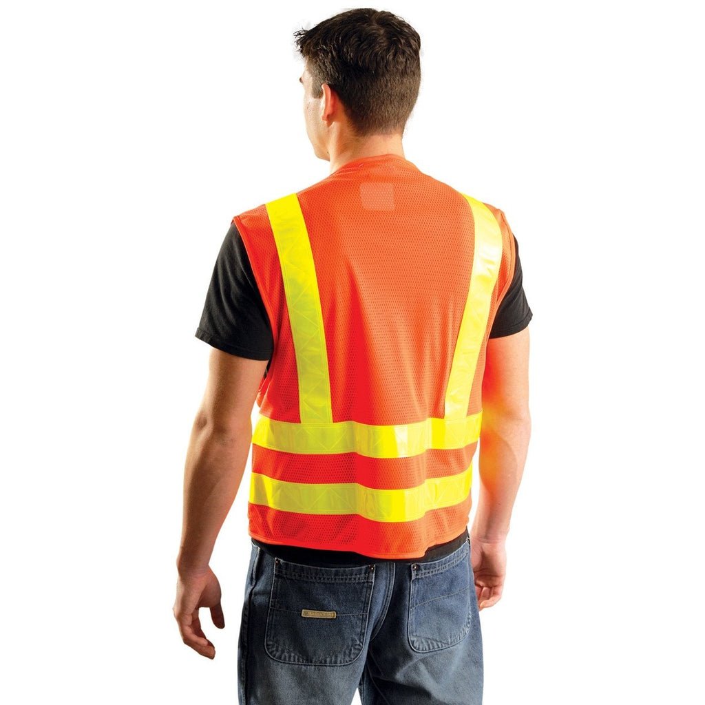 OccuNomix Men's Orange High Visibility Premium Mesh Gloss Snap Safety Vest