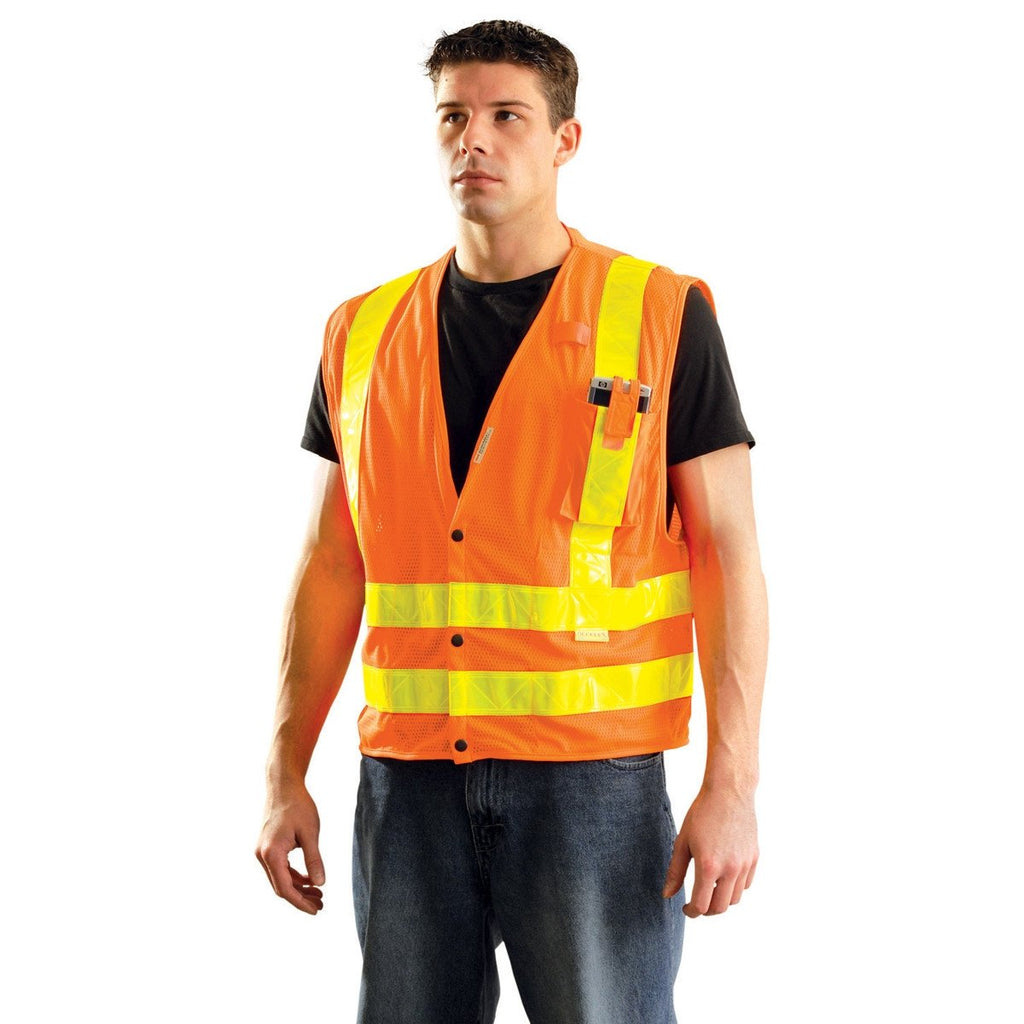 OccuNomix Men's Orange High Visibility Premium Mesh Gloss Snap Safety Vest
