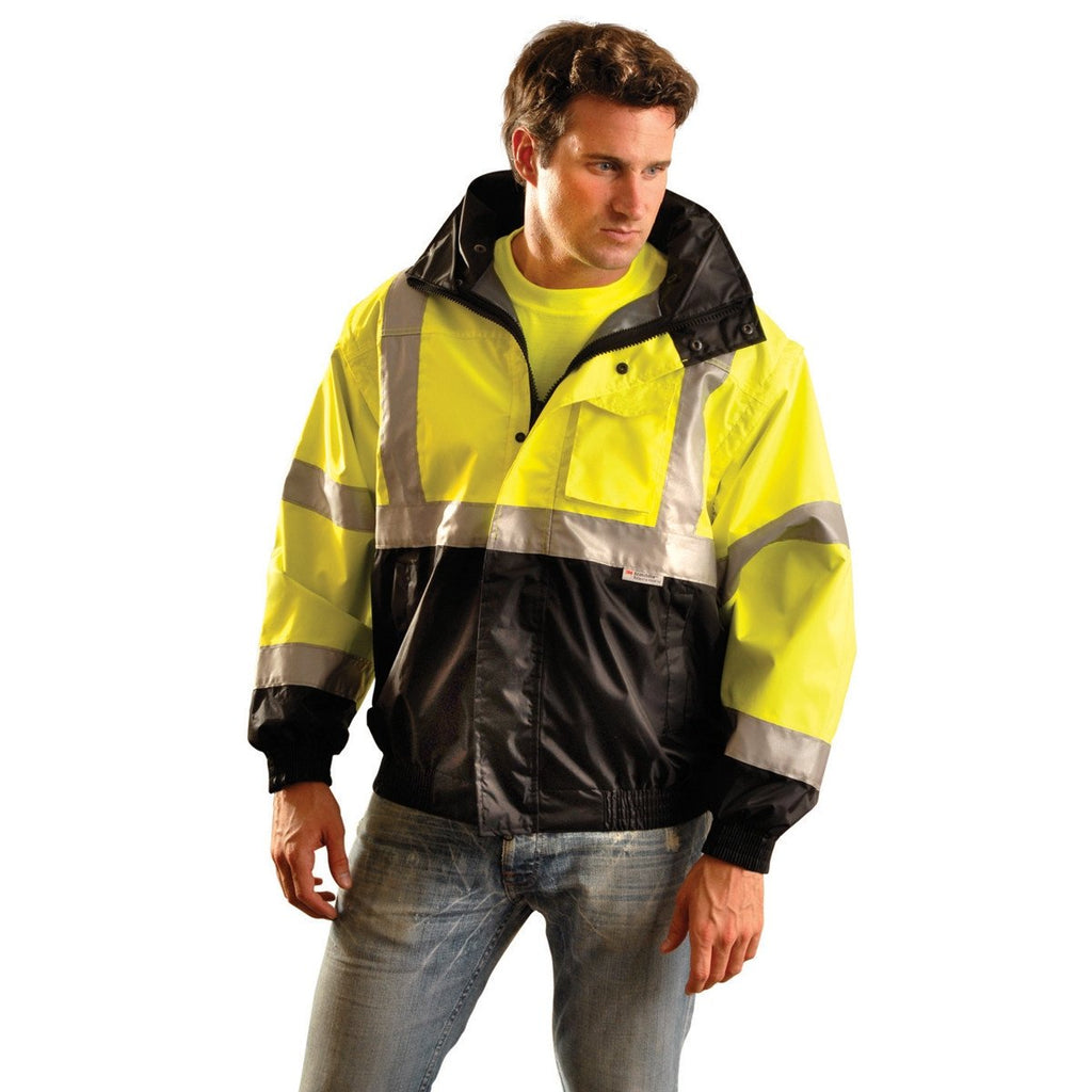 OccuNomix Men's Yellow Premium Four-Way Black Bottom Bomber Jacket