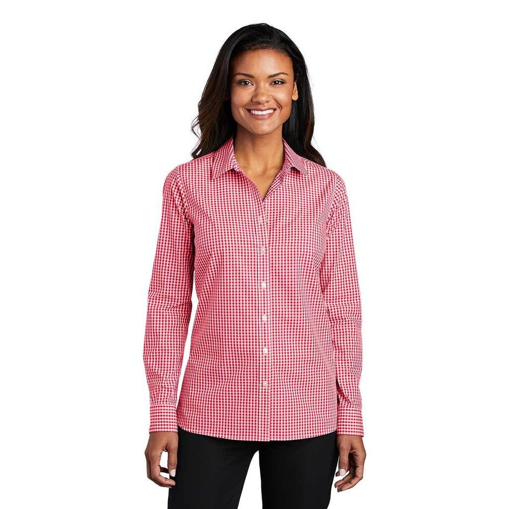 Port Authority Women's Rich Red/White Broadcloth Gingham Easy Care Shirt