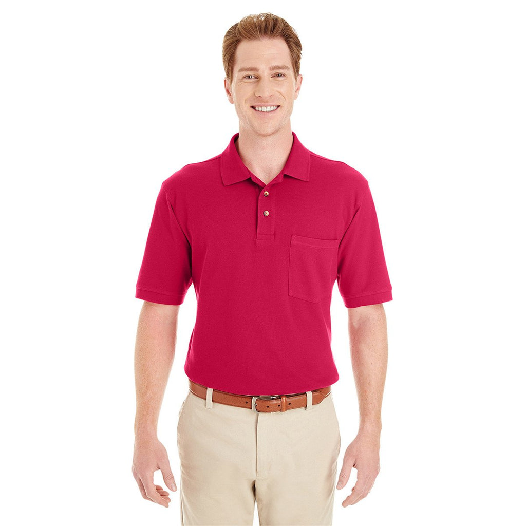 Harriton Men's Red 6 oz. Ringspun Cotton Pique Short-Sleeve Pocket Polo