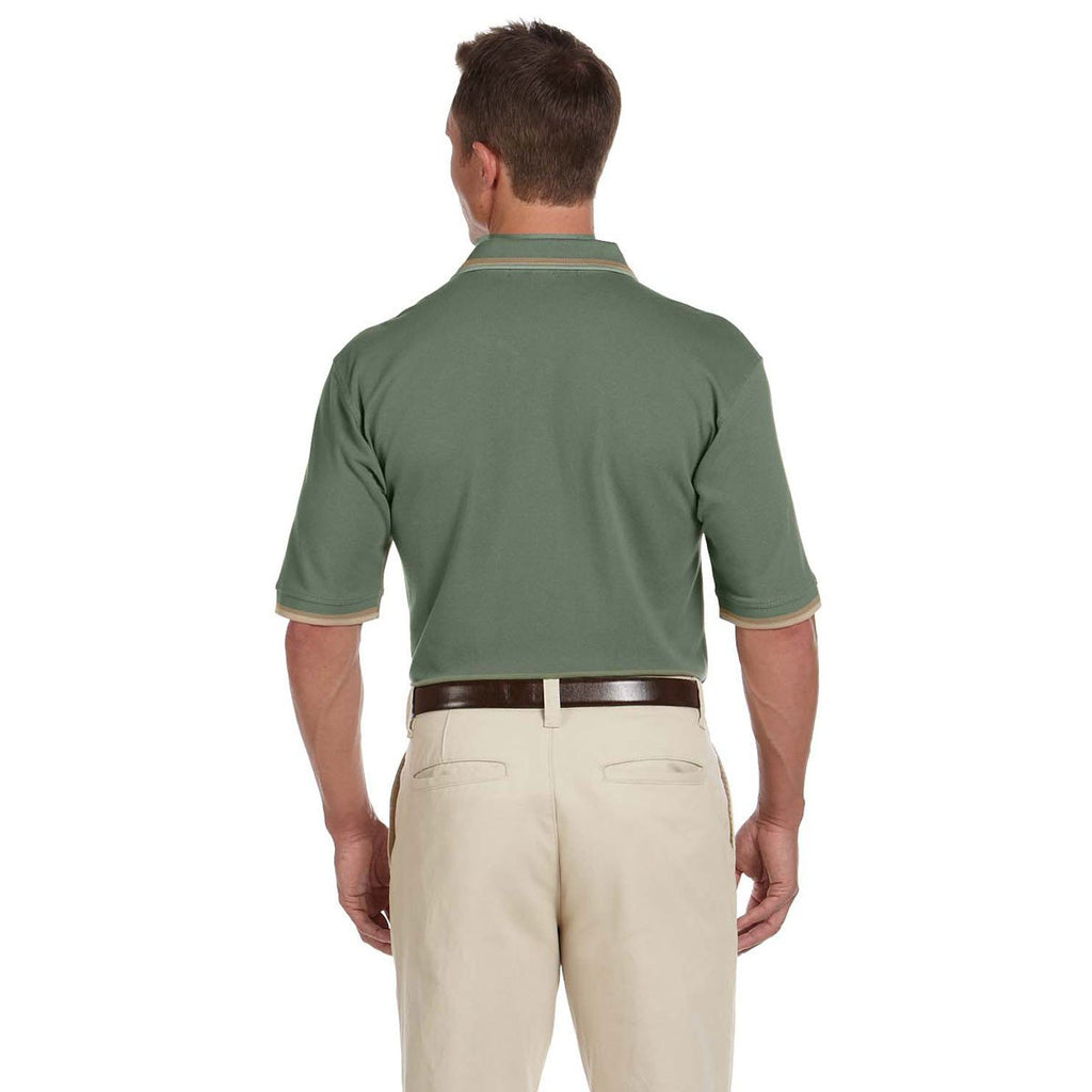 Harriton Men's Dill/Stone 6 oz. Short-Sleeve Pique Polo with Tipping