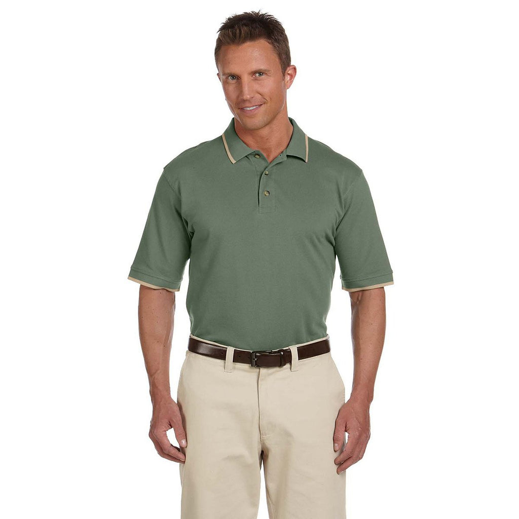 Harriton Men's Dill/Stone 6 oz. Short-Sleeve Pique Polo with Tipping