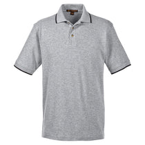 Harriton Men's Grey Heather/Black 6 oz. Short-Sleeve Pique Polo with Tipping