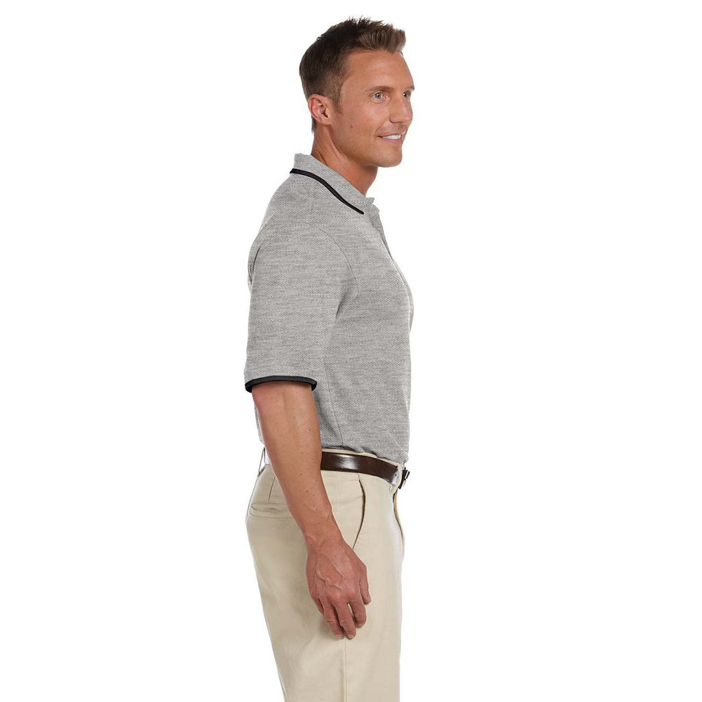 Harriton Men's Grey Heather/Black 6 oz. Short-Sleeve Pique Polo with Tipping