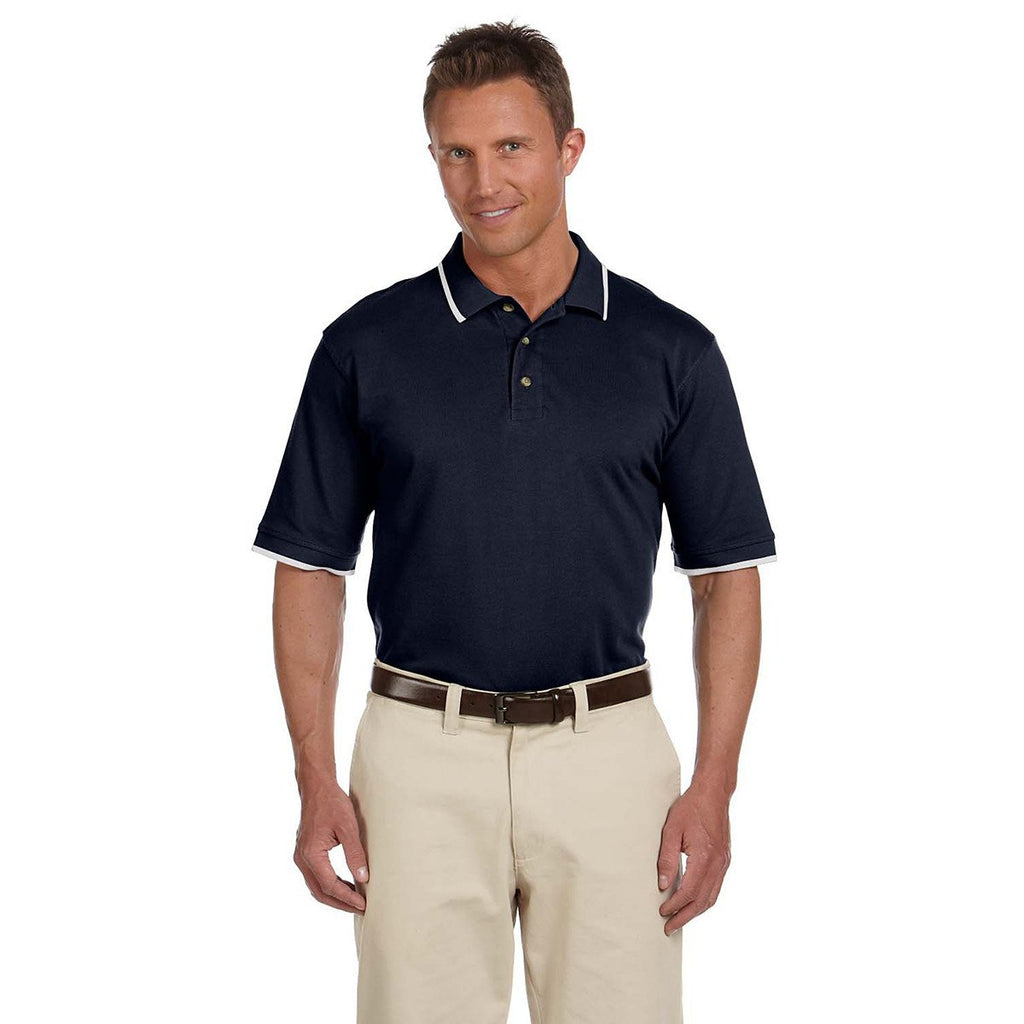 Harriton Men's Navy/White 6 oz. Short-Sleeve Pique Polo with Tipping