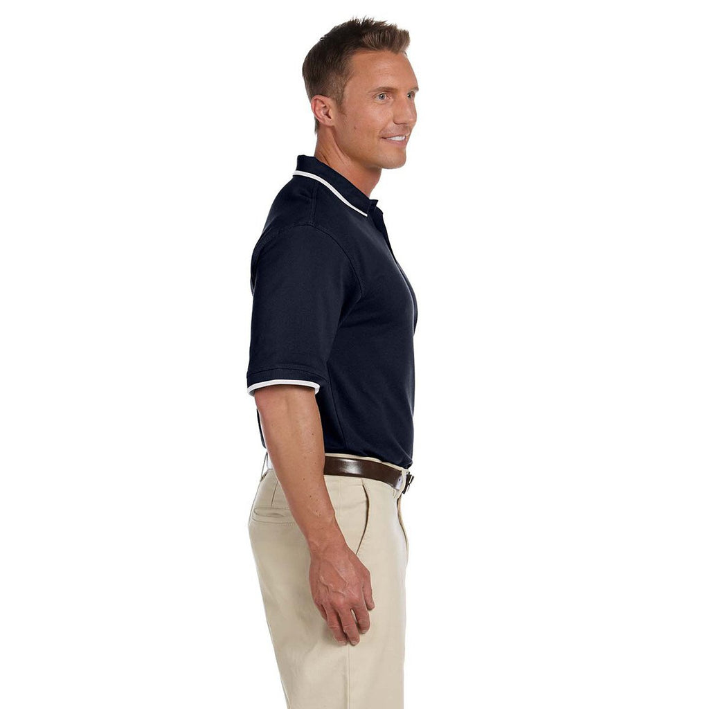 Harriton Men's Navy/White 6 oz. Short-Sleeve Pique Polo with Tipping