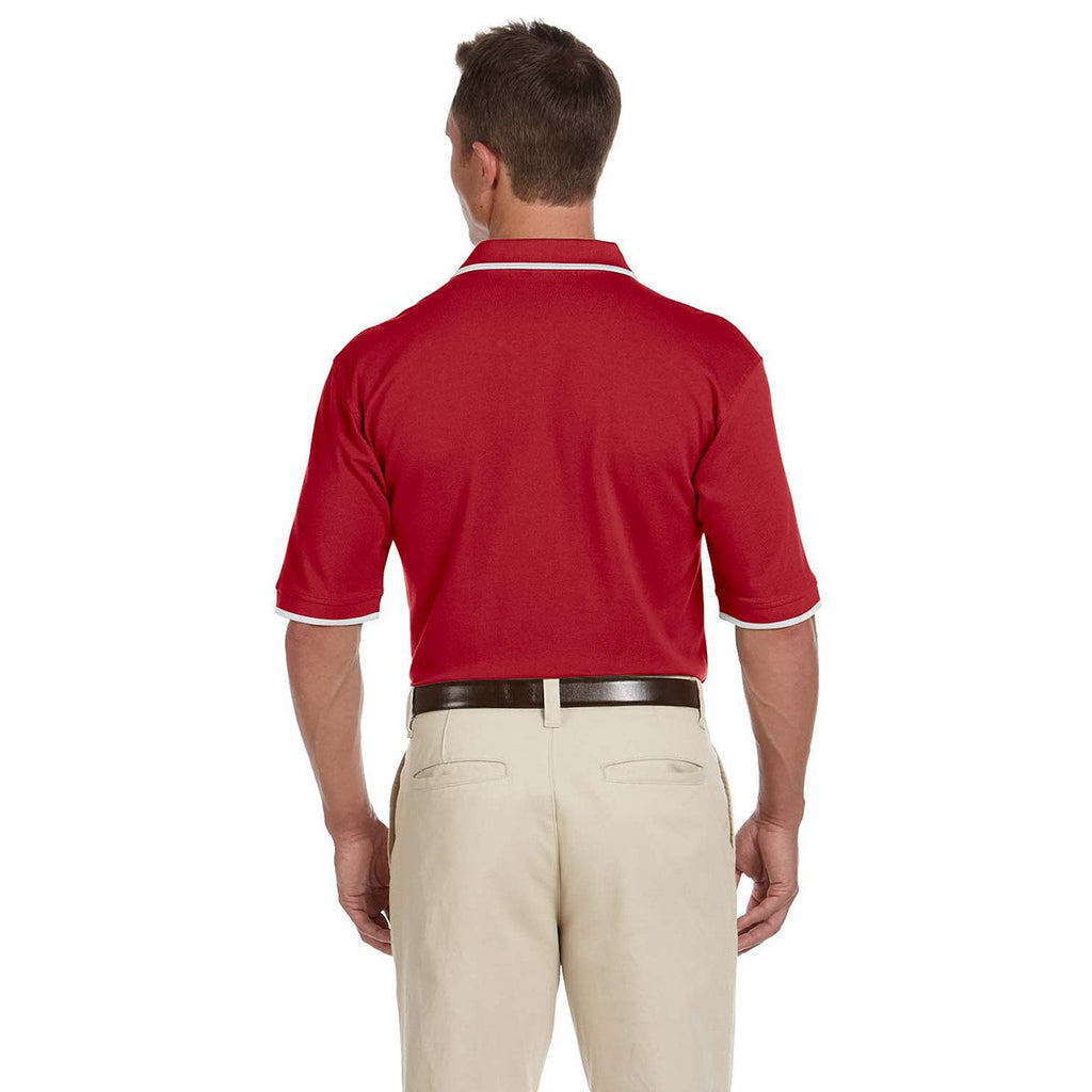 Harriton Men's Red/White 6 oz. Short-Sleeve Pique Polo with Tipping