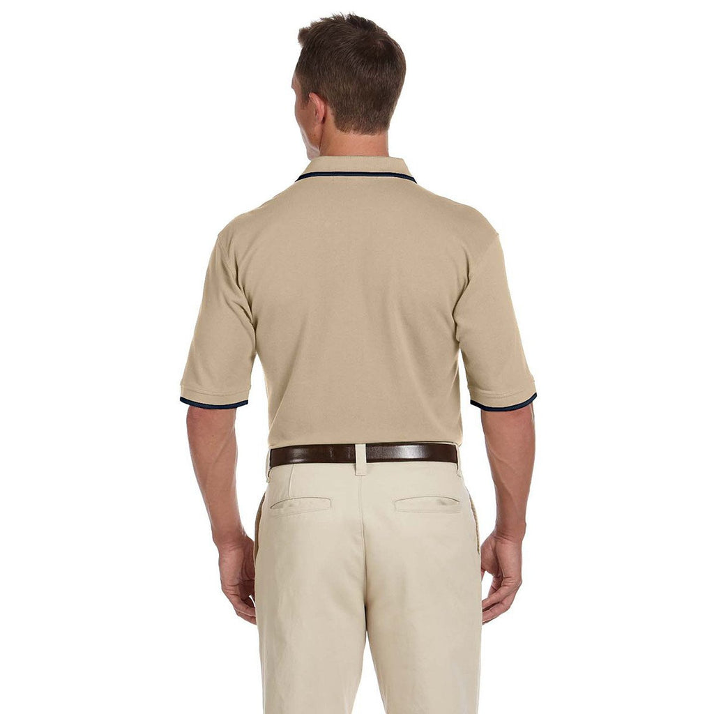 Harriton Men's Stone/Navy 6 oz. Short-Sleeve Pique Polo with Tipping