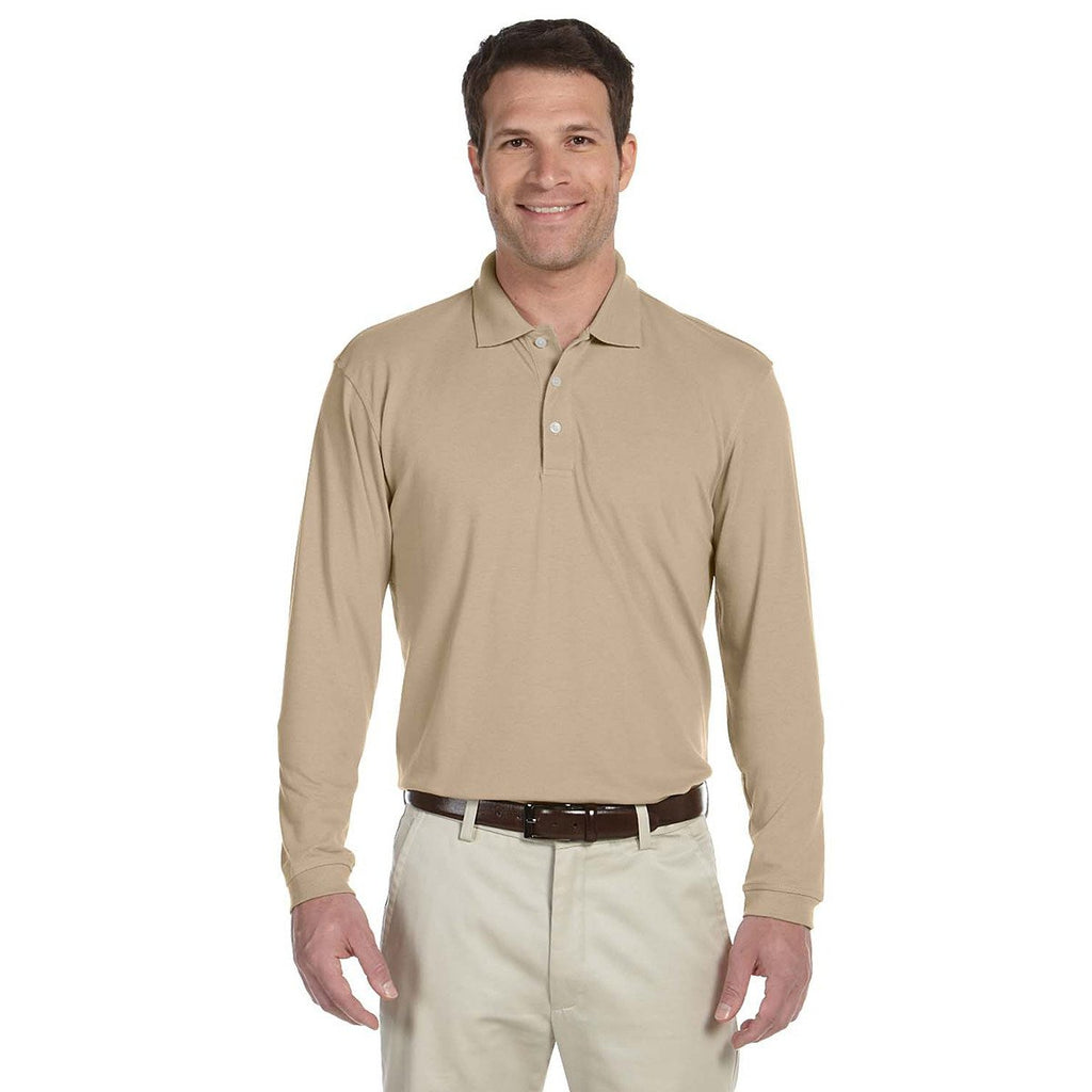 Harriton Men's Stone 5.6 oz. Easy Blend Long-Sleeve Polo