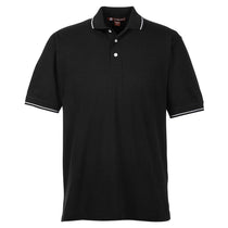 Harriton Men's Black/White 5.6 oz. Tipped Easy Blend Polo
