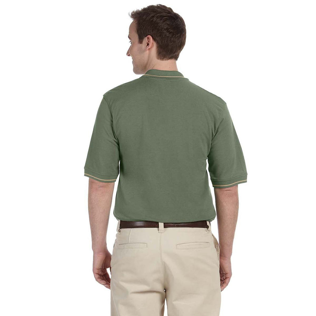 Harriton Men's Dill/Stone 5.6 oz. Tipped Easy Blend Polo