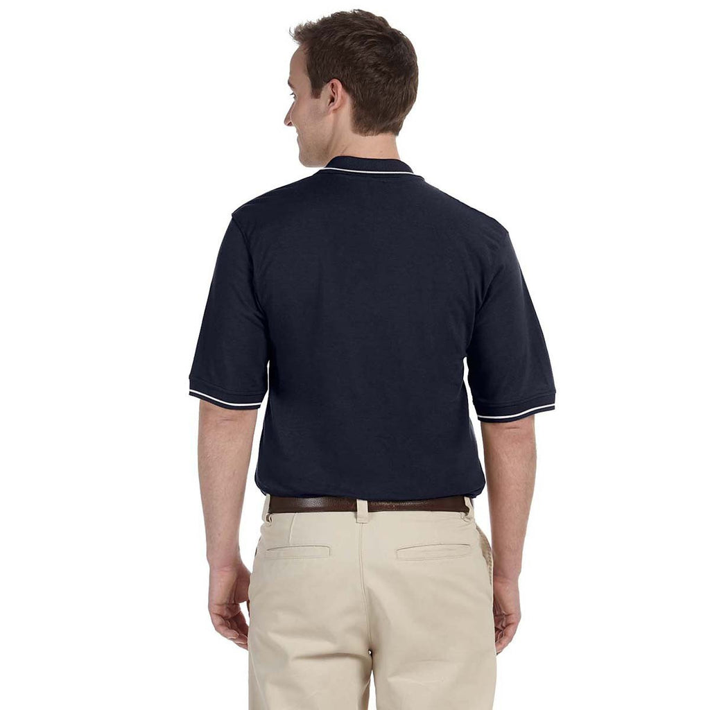 Harriton Men's Navy/White 5.6 oz. Tipped Easy Blend Polo