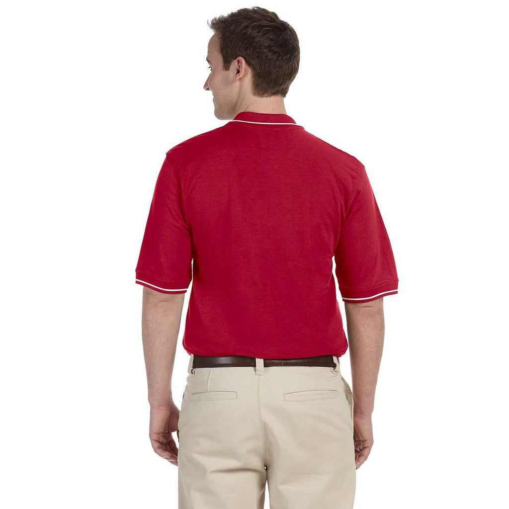 Harriton Men's Red/White 5.6 oz. Tipped Easy Blend Polo