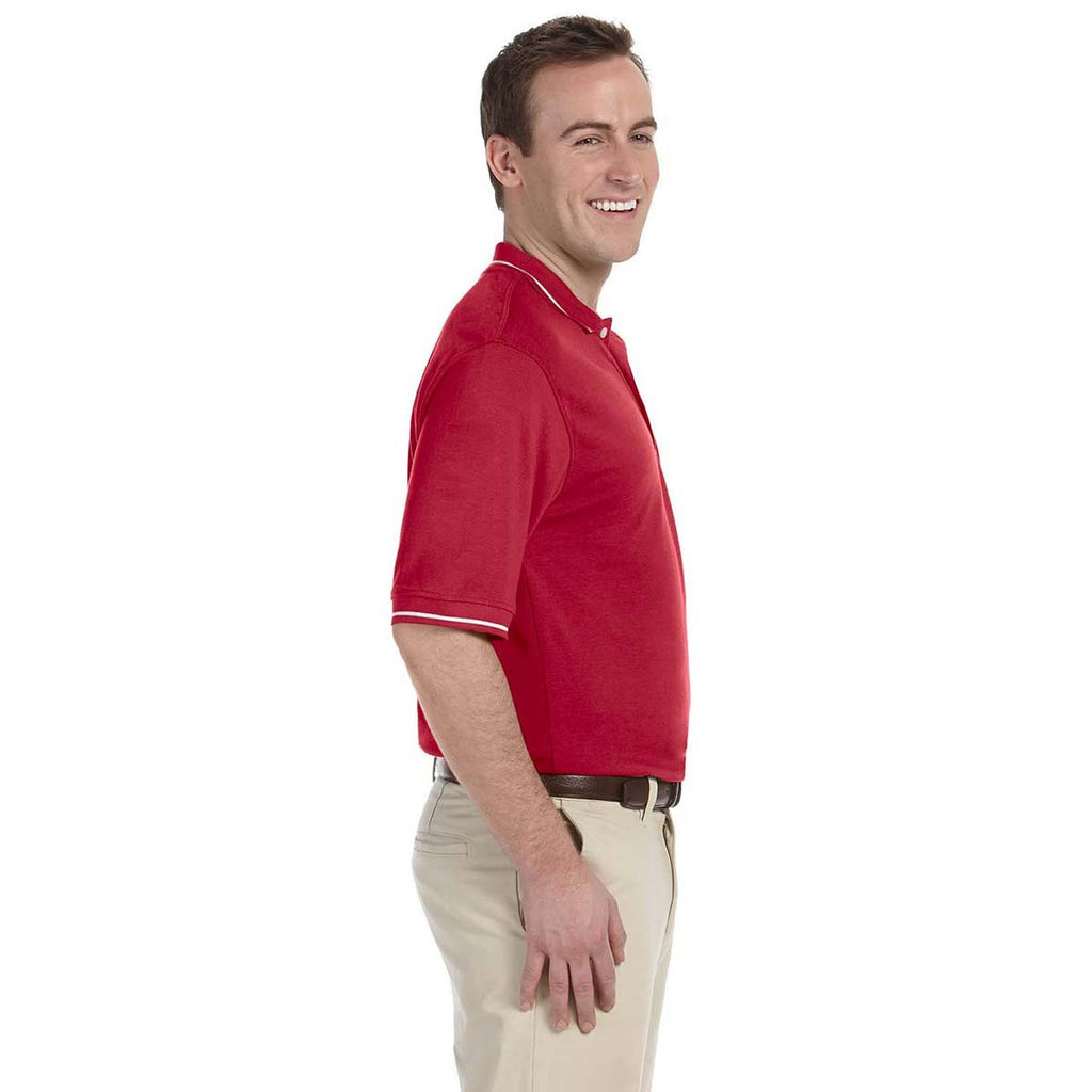 Harriton Men's Red/White 5.6 oz. Tipped Easy Blend Polo