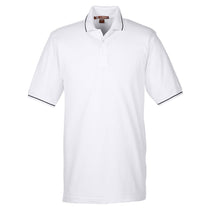 Harriton Men's White/Navy 5.6 oz. Tipped Easy Blend Polo