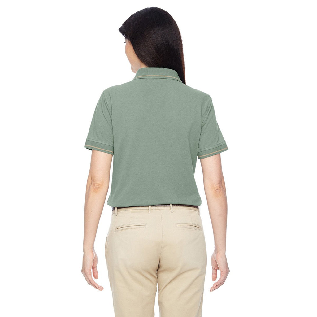 Harriton Women's Dill/Stone 5.6 oz. Tipped Easy Blend Polo