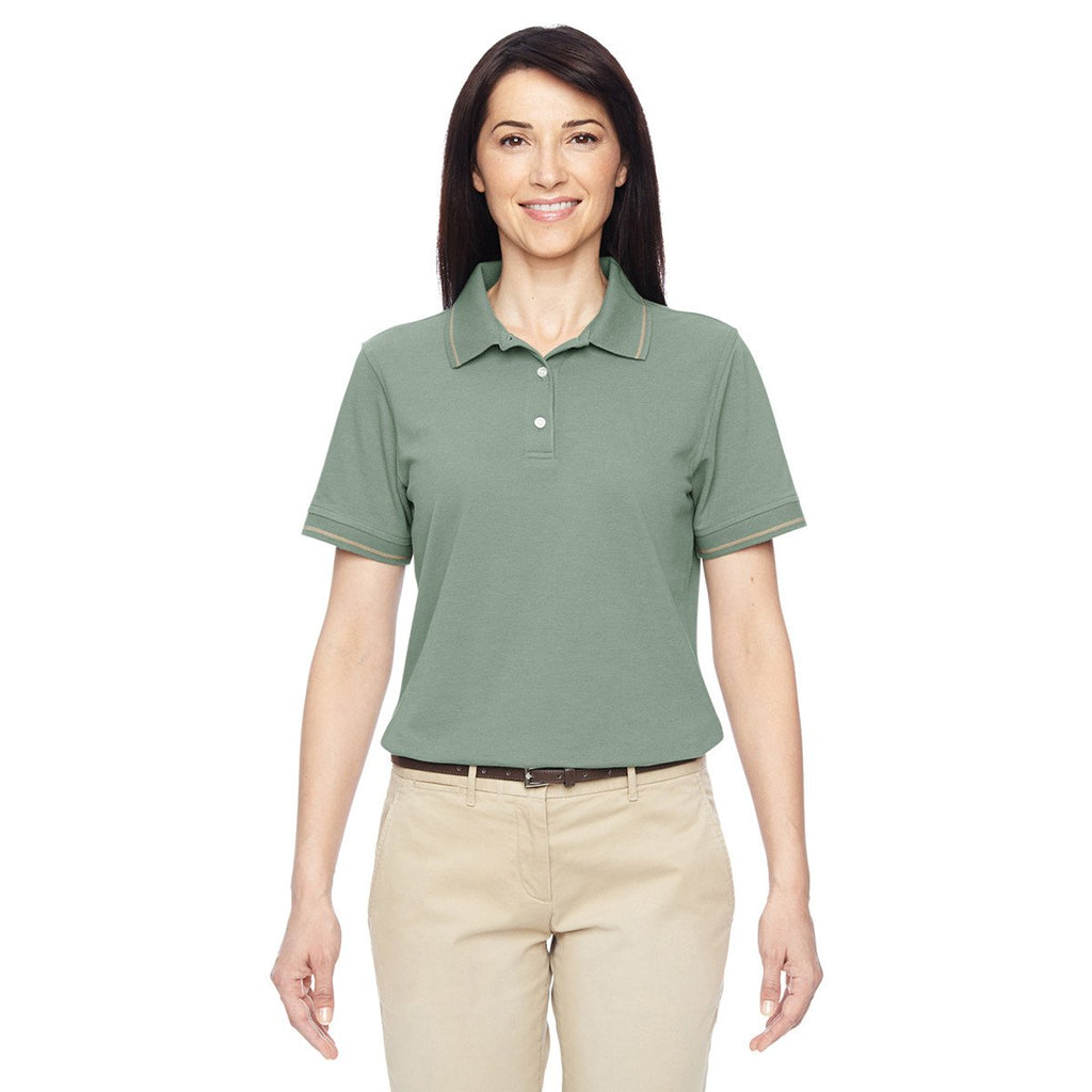 Harriton Women's Dill/Stone 5.6 oz. Tipped Easy Blend Polo