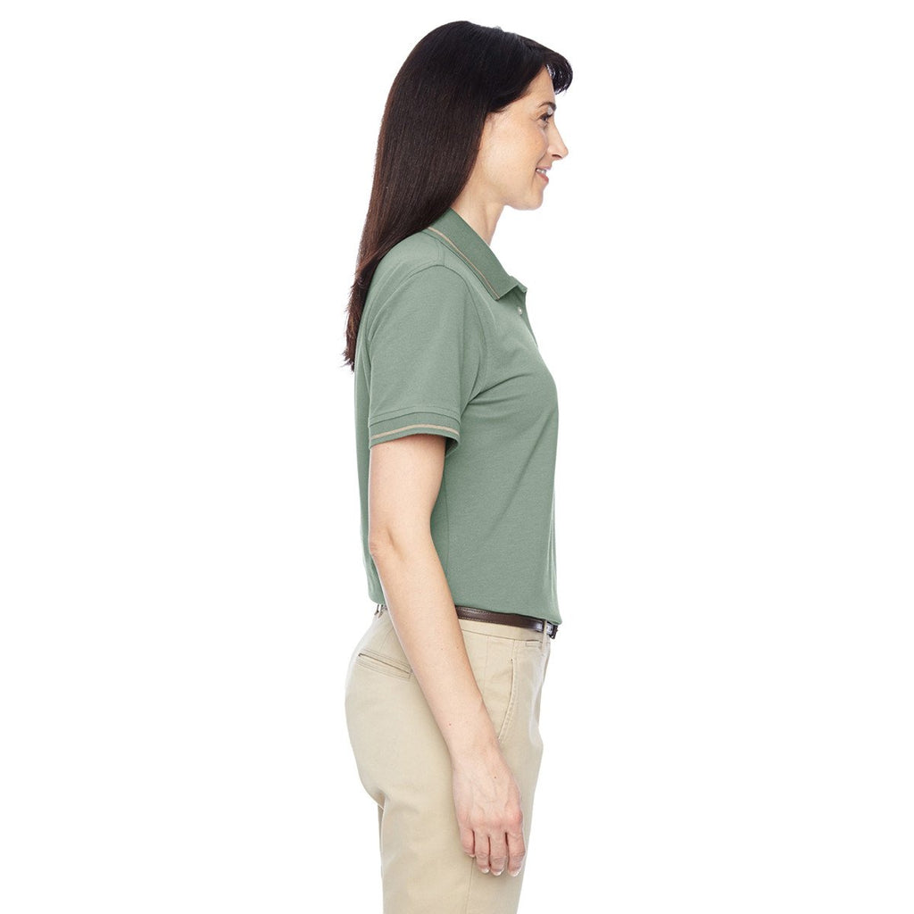 Harriton Women's Dill/Stone 5.6 oz. Tipped Easy Blend Polo