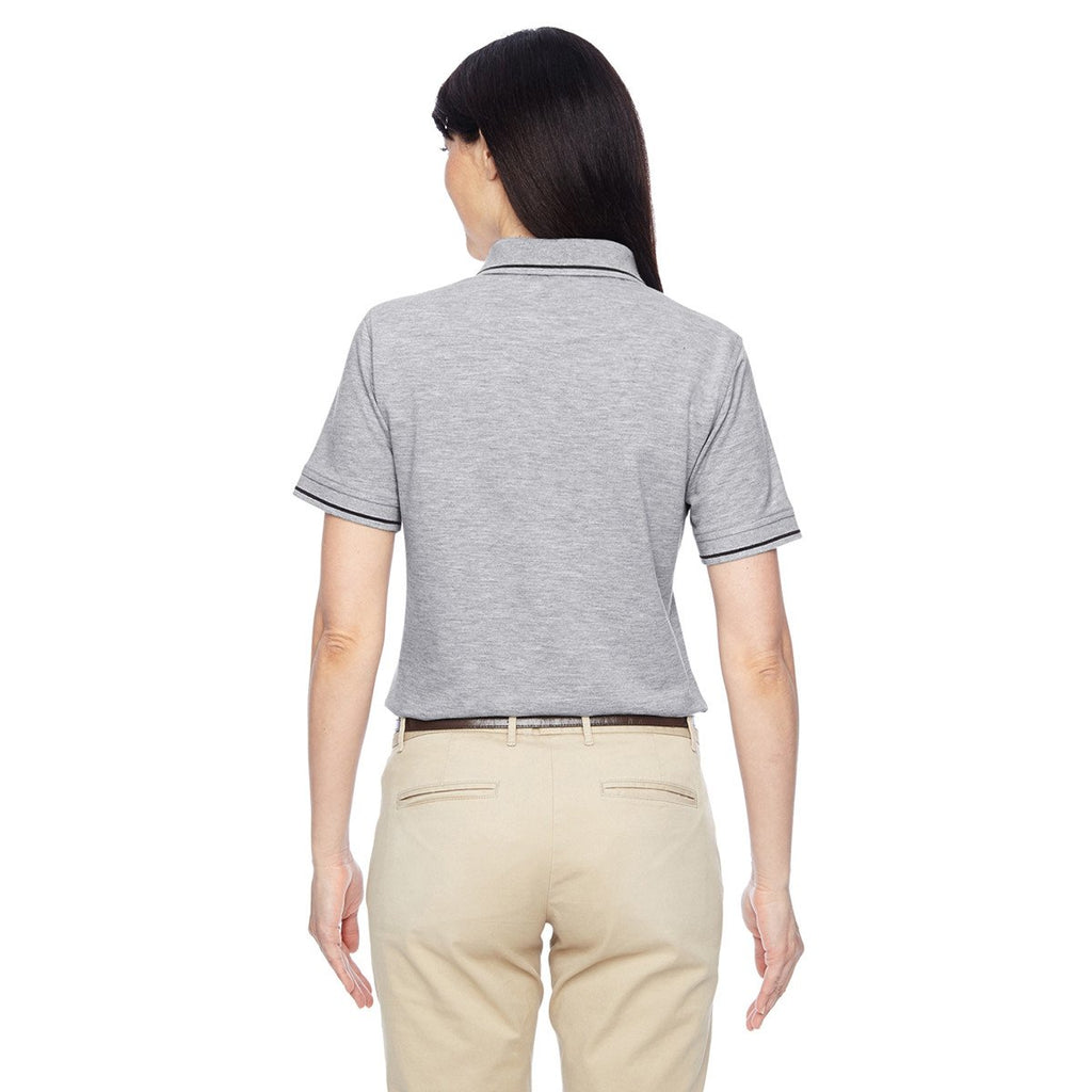 Harriton Women's Grey Heather/Black 5.6 oz. Tipped Easy Blend Polo