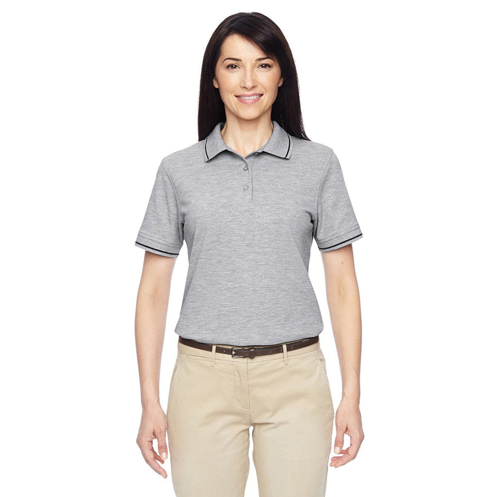 Harriton Women's Grey Heather/Black 5.6 oz. Tipped Easy Blend Polo
