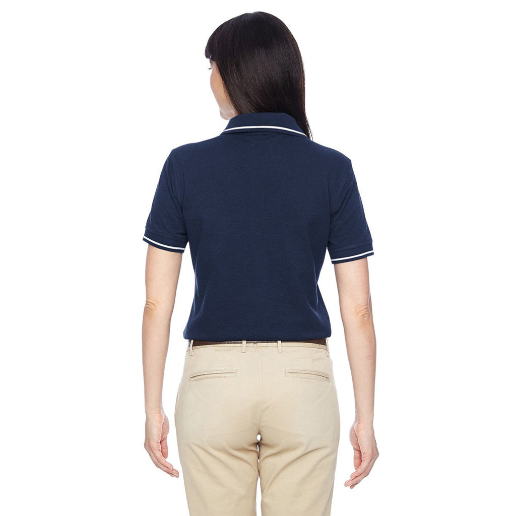 Harriton Women's Navy/White 5.6 oz. Tipped Easy Blend Polo