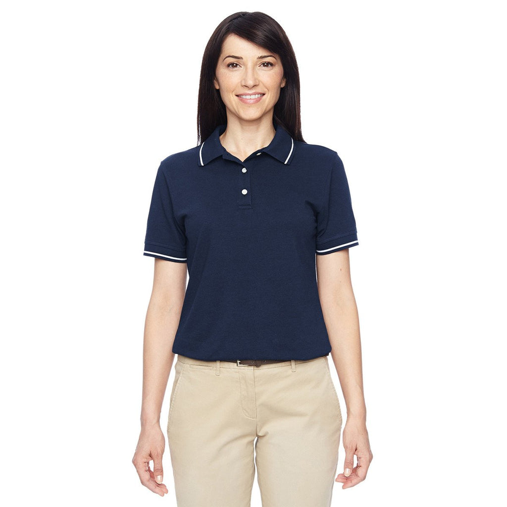 Harriton Women's Navy/White 5.6 oz. Tipped Easy Blend Polo