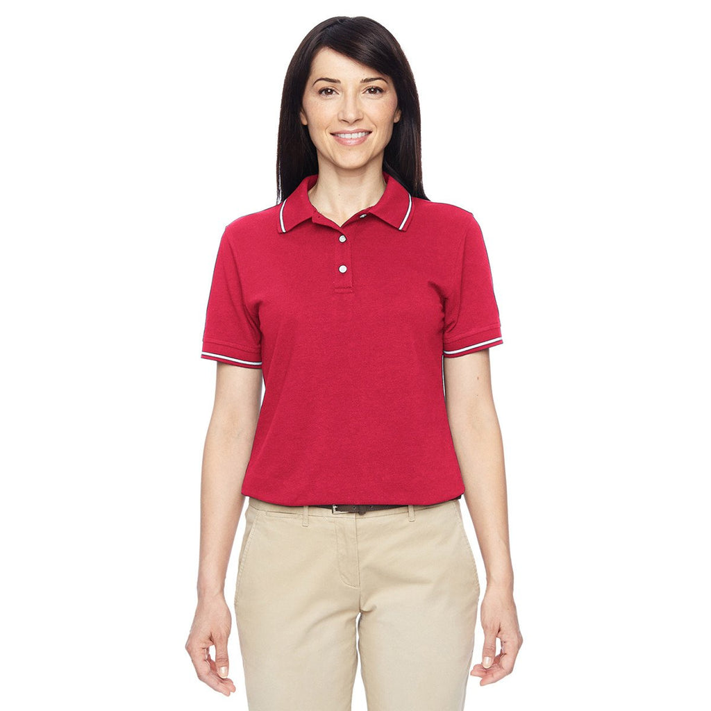 Harriton Women's Red/White 5.6 oz. Tipped Easy Blend Polo