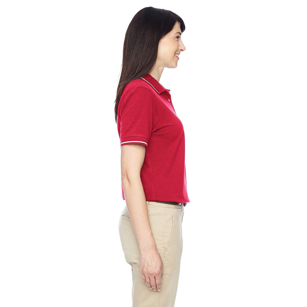 Harriton Women's Red/White 5.6 oz. Tipped Easy Blend Polo