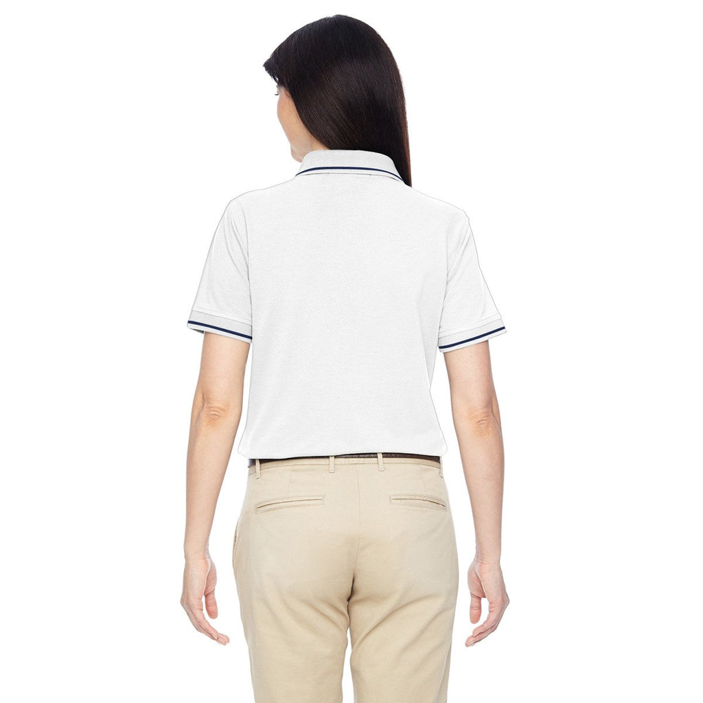 Harriton Women's White/Navy 5.6 oz. Tipped Easy Blend Polo