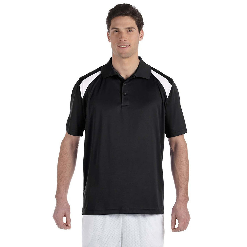 Harriton Men's Black/White 4 oz. Polytech Colorblock Polo