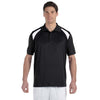 Harriton Men's Black/White 4 oz. Polytech Colorblock Polo