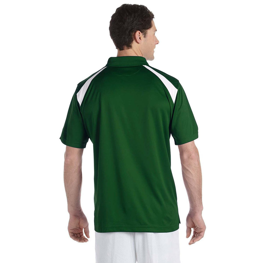 Harriton Men's Dark Green/White 4 oz. Polytech Colorblock Polo