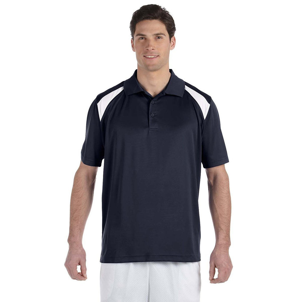 Harriton Men's Navy/White 4 oz. Polytech Colorblock Polo