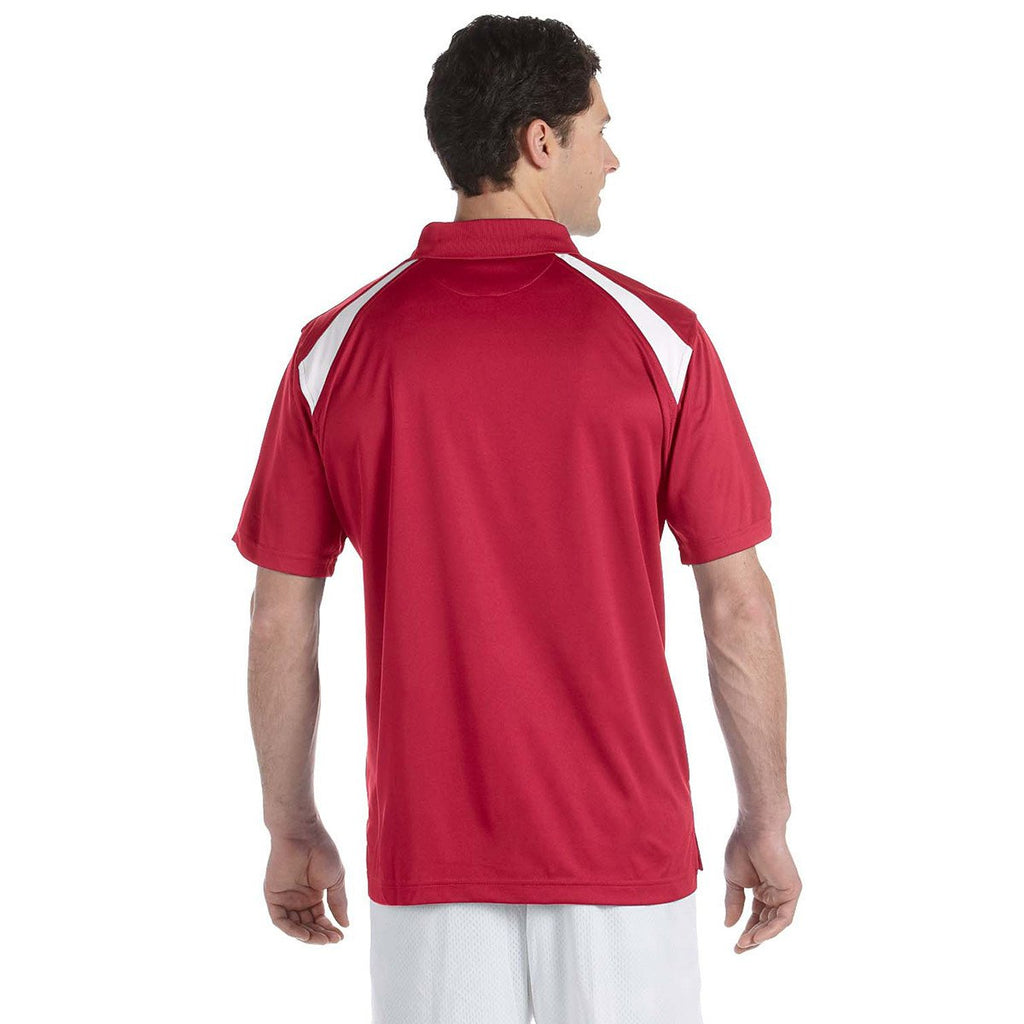 Harriton Men's Red/White 4 oz. Polytech Colorblock Polo