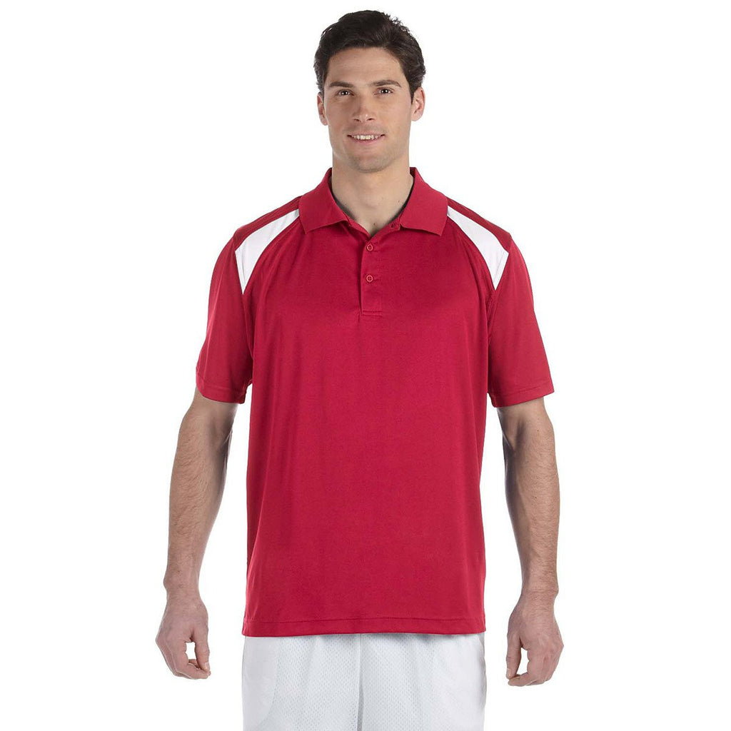 Harriton Men's Red/White 4 oz. Polytech Colorblock Polo