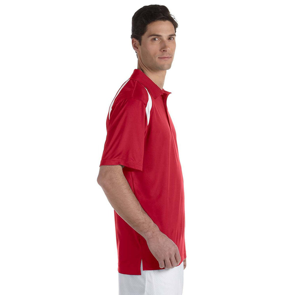 Harriton Men's Red/White 4 oz. Polytech Colorblock Polo