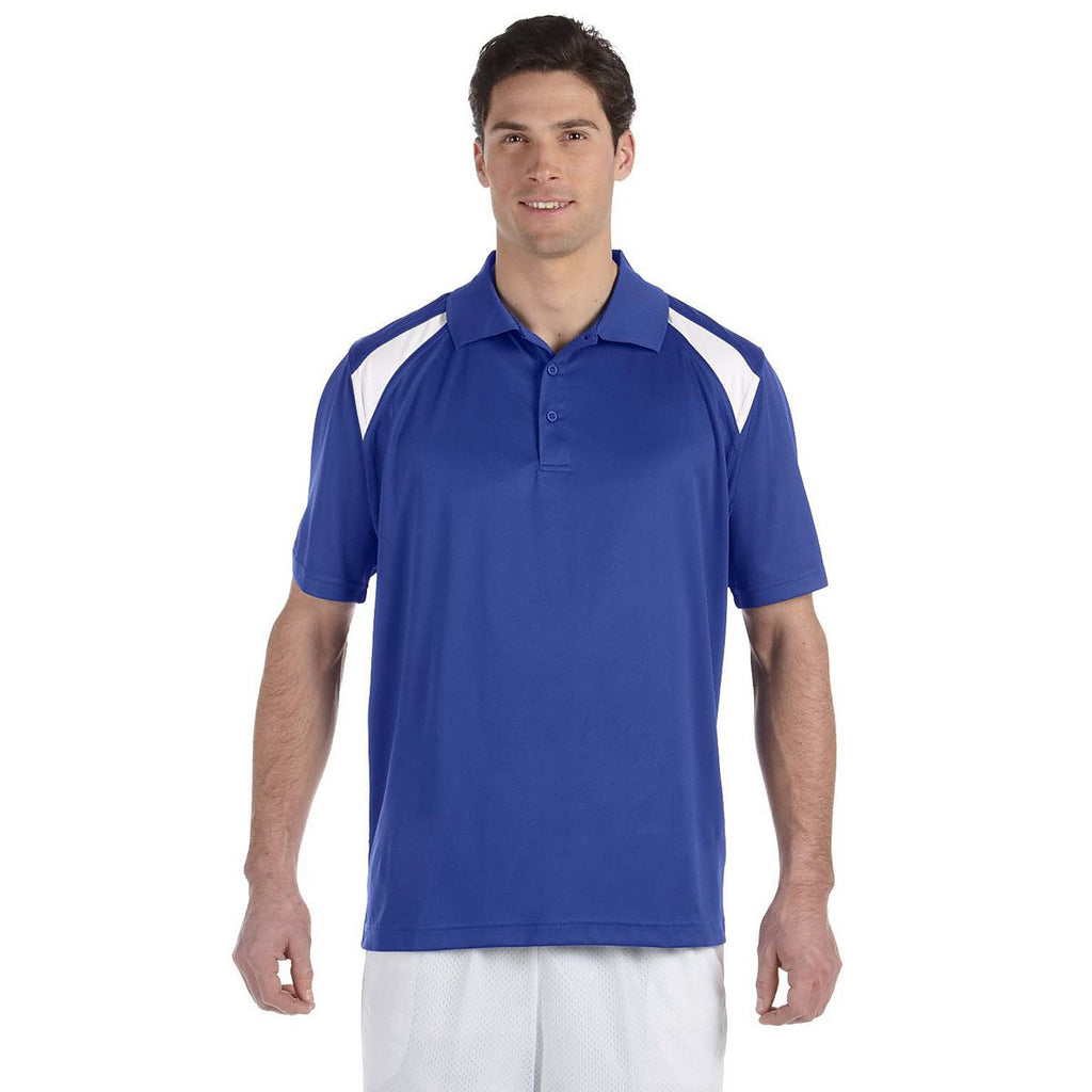 Harriton Men's True Royal/White 4 oz. Polytech Colorblock Polo