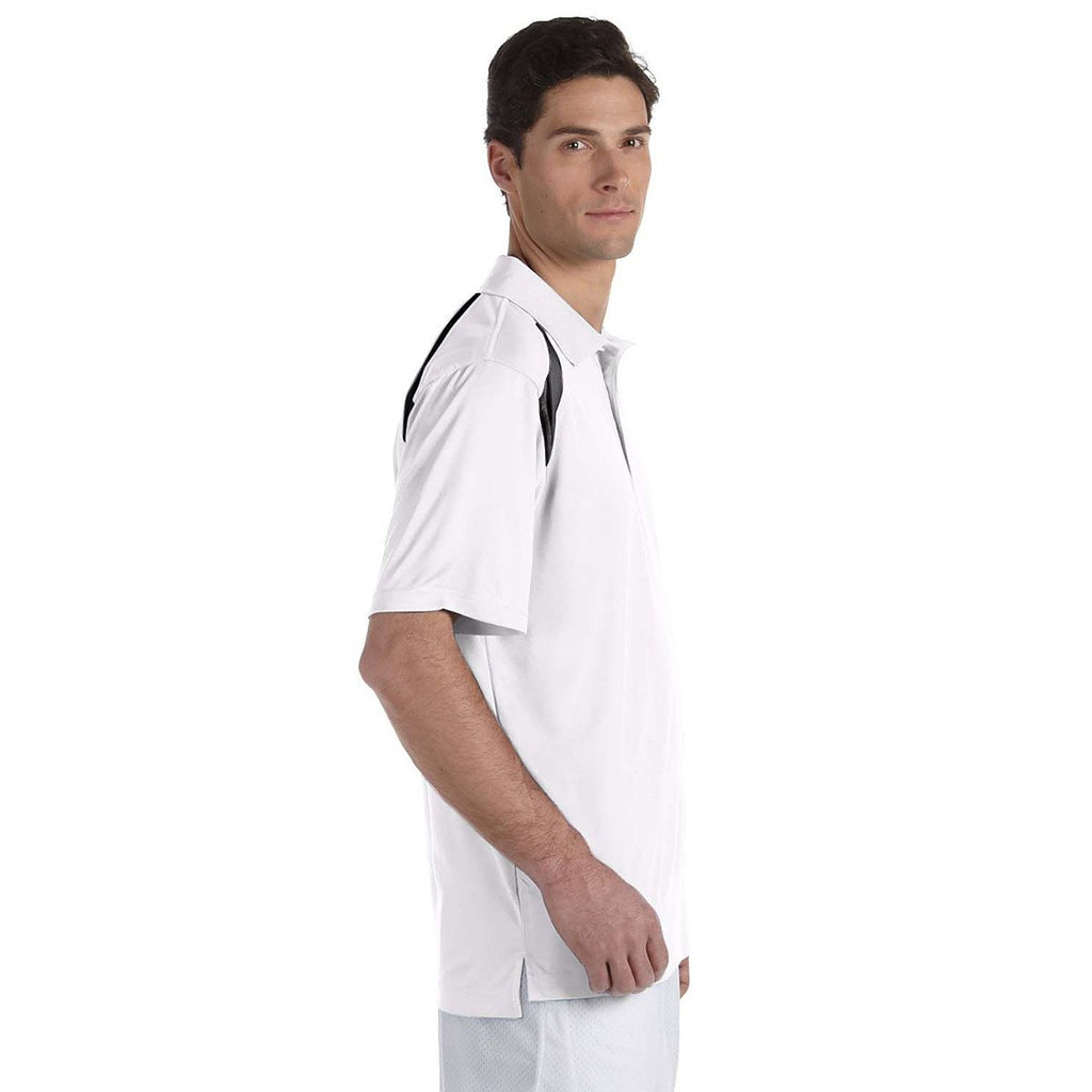 Harriton Men's White/Black 4 oz. Polytech Colorblock Polo