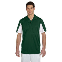 Harriton Men's Dark Green/White Side Blocked Micro-Pique Polo
