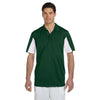 Harriton Men's Dark Green/White Side Blocked Micro-Pique Polo