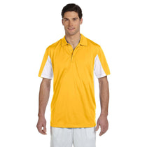 Harriton Men's Gold/White Side Blocked Micro-Pique Polo