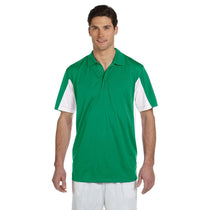 Harriton Men's Kelly/White Side Blocked Micro-Pique Polo
