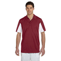 Harriton Men's Maroon/White Side Blocked Micro-Pique Polo